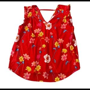 Size 18 - Womens LOFT Plus Lily Bar Back Flutter Sleeve Shell - Red Poppy Floral
